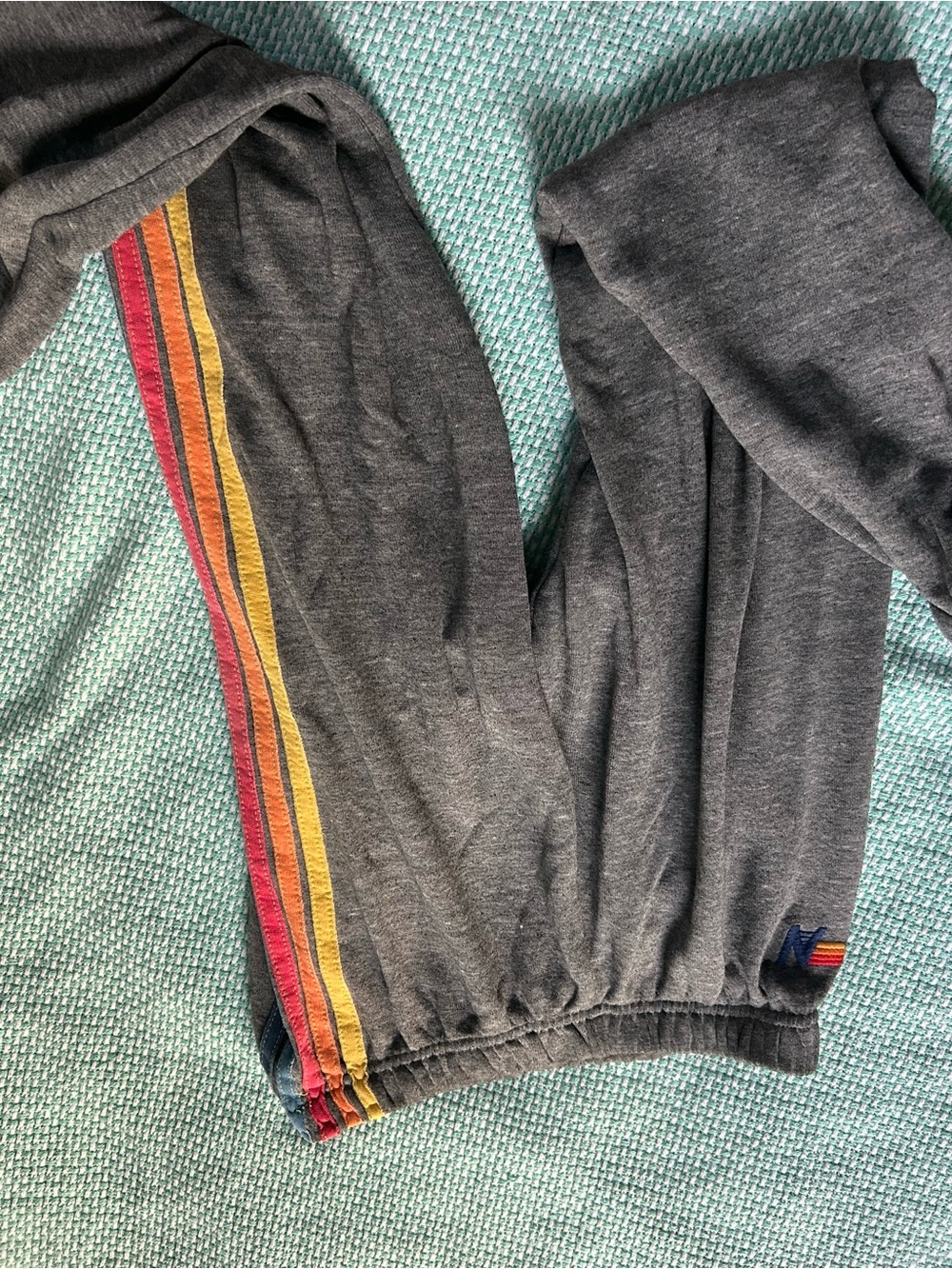 Aviator Nation Gray Joggers with Red & Yellow Side Stripes